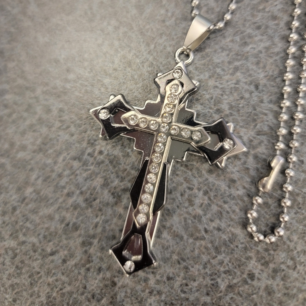 Men's Ornate Silver Gothic Cross Jewelry Necklace